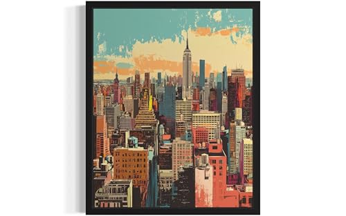 NYC Skyline Pop Art Print Poster, Vintage Retro Wall Art Decor Paintings Classic Artwork for Bedroom Living Room Decorations. Gallery 14B (NYC Skyline, 10"L x 8"W, Unframed)
