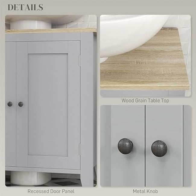 kleankin Pedestal Sink Storage Cabinet, Under Sink Cabinet with U-Shape and Adjustable Internal Shelf, Gray