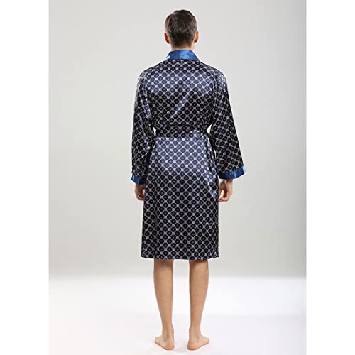 Men Robe Sets Satin Kimono Gown Male Sleepwear Bathrobe Faux Silk Robe&Shorts Suit (Color : Blue, Size : Medium)4