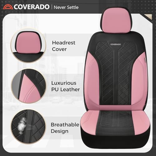 Image of Coverado Car Seat Covers 2-Pack, Luxury Front Seat Covers, Automotive Car Seat Protectors, Pink Driver Seat Covers Universal Fit for SUVs, Trucks, Sedans