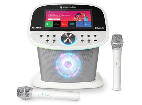 Singing Machine Platinum Plus All-in-One Karaoke Machine with 2 Wireless Microphones, Bluetooth & WiFi Speaker, Portable System with Premium Sound, App Compatible (YouTube, Spotify) for Home & Parties