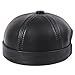 Men's Genuine Leather Brimless Hat Casual Chinese Style Landlord Hat Retro Sailor Skull Cap Fashion Docker Beanie Hat(Black,X-Large)