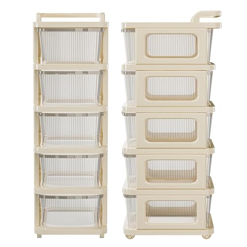 Image of Heavy Duty Plastic Storage Drawer with Wheels | Modular Cabinet for Bedroom, Office, Home or Classroom| Chest of Drawers Organiser for Cosmetics, Kitchen items, Toys (White Transparent, 5)