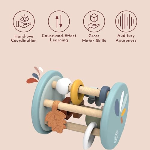 Image of SPEEDY MONKEY Fox Roller Rattle Baby Toy | Wooden Animal Sensory Rolling Toy for Infants | Developmental Rattle for Crawling & Motor Skills | Early Learning Play for Babies & Newborns 6M+