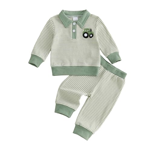 Image of VISGOGO Baby Boy Clothes Toddler Fall Winter Outfit Sweater Toddler Boy Striped Clothes 6 12 18 Months 2 3T 4T Pant Set