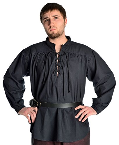 Preisvergleich Produktbild HEMAD Piratenhemd Mittelalterhemd Schnürhemd Hemd schwarz L