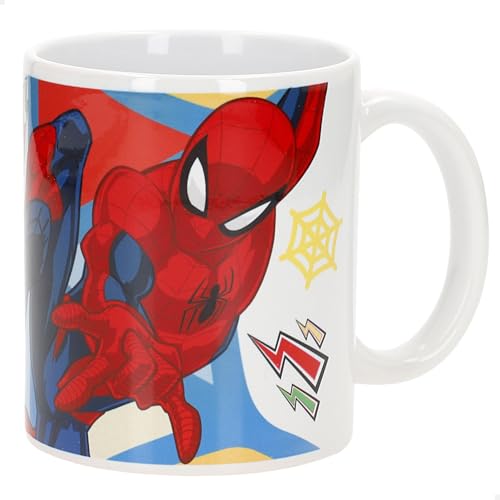 ColorBaby Spider-man Taza de cerámica, Licencia oficial, Marvel, Mango ergonómico, Apto para microondas, Lavavajillas, Incluye caja cartón regalo, Tazas desayuno, Regalos baratos niños (77658)