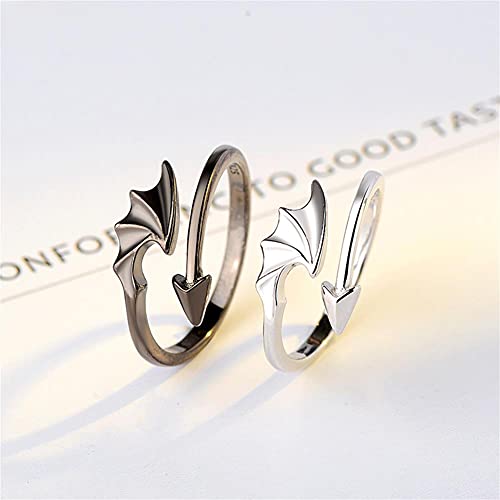 Demon Dragon Wing Love Heart Pendant Necklace Matching Charm Love Heart Feather Shaped Necklace Angel Devil Wings Rings Jewelry Set for Couple Family Friendship4