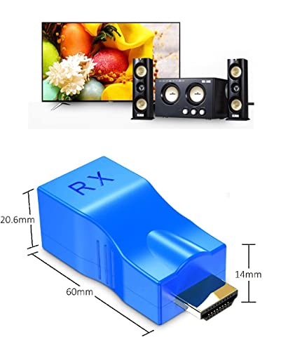 Image of HDMI Extender Adapter Over Cat5e /6 /7 /8 (1pair), HDMI Repeater to RJ45 Ethernet Network Converter, 4k HD 1080p UP to 30m /98ft, for HDTV, Set-top Boxes, DVD, PS4, STB, Blue