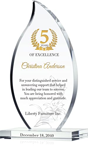Custom Engrave Crystal Flame Shaped Corporate Service Award Plaque, Personalized With Recipient And Company Name, Unique Crystal Corporate Service Recognition Award Trophy (M - 7.5") #TOP5