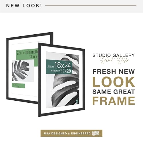 MCS Studio Gallery 22x28 Matted Poster Frame with 18x24 Picture Display, Black Woodgrain Vertical & Horizontal Wall Hanging Large Picture Frame for Photos, Posters & Art Prints (1-Pack)
