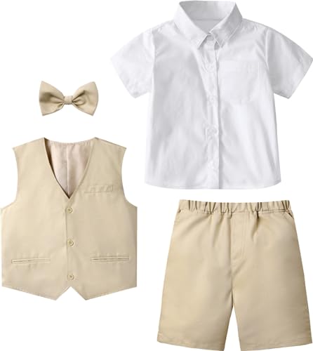 Image of A&J DESIGN Kids Suit Boys Easter Wedding Gentleman Formal Ring Bearer Outfit Summer Set Khaki 10-11 Years