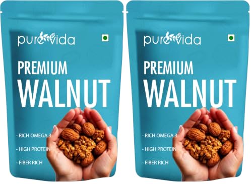 Image of Purevida Walnuts 200gm | Natural, Crunchy & Nutritious | Rich in Omega-3, Protein & Antioxidants | Supports Brain & Heart Health | Gluten-Free | Ideal for Snacking, Baking & Cooking (Pack of 2)