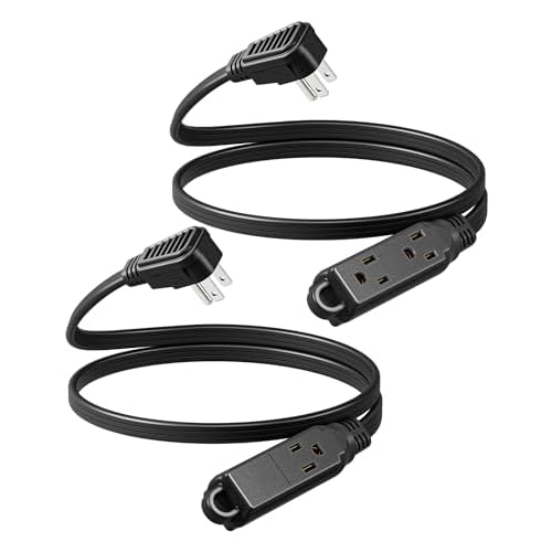 DEWENWILS 3 Outlet Extension Cord with Flat Plug, 3FT 16/3 Awg Grounded Power Cable for Indoor Use, SPT-3 Cord, Black, ETL Listed, 2 Pack… Black 3 FT