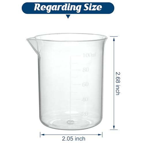 6PCS 100ml Plastic Lab Beakers, Transparent Measuring Cups with Graduated Scale & Pour Spout for Science Experiments, Kitchen, Liquid Measuring - Thumbnail 2