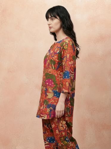 Image of Bee M Pee Designer Trendy Floral Printed Poly Rayon Cotton Kurta Coord Sets for Women | Stylish Casual Kurti Tunic Cord Set with Pant for Woman for Office