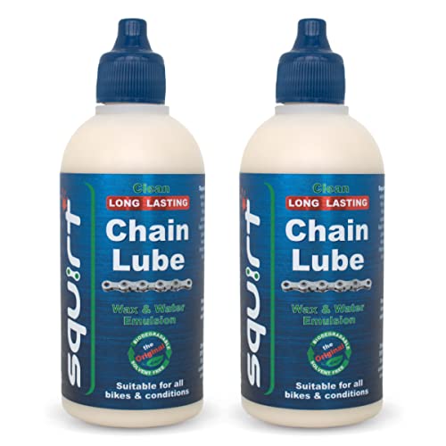 Squirt Chain Lube for Bikes 2 Pack (120ml) Long-Lasting Lubricant for All Bike Chains All-Weather Dry Lube to Reduce Noise & Chainsuck Bicycle Tools & Maintenance Aid
