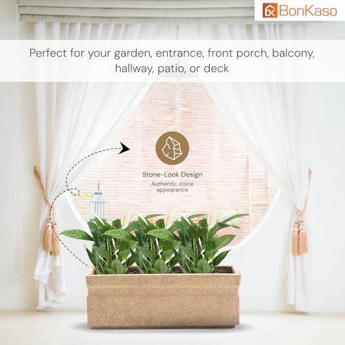 Image of BonKaso 21 inch Beige Pot - Tall, Durable & Lightweight Polymer Rectangle Planter for Indoor & Outdoor Use: Home, Office, Garden & Balcony (Gamla /Gamale)