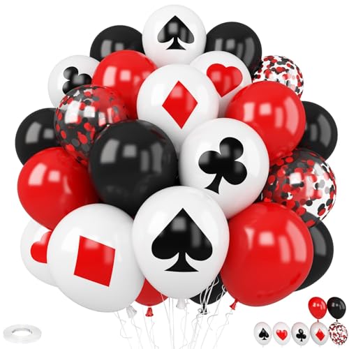 Image of Poker Balloons, 30Pcs 12inch Casino Theme Party Balloons Black White Red Poker Card Latex Balloon Red Black Happy for Pokers Casino Night Party Supplies Pokers Birthday Decorations