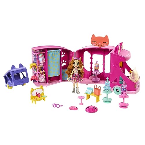 ENCHANTIMALS Glam Party, Puppe und Zubehör, Modewagen-Spielset, Puppe und bester Tierfreund, Wagen, Anhänger und vieles mehr, Geschenkideen für Kinder, HPB34