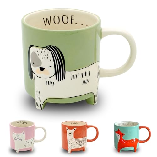 Winkee Tazza con graziosi animali, cane, dolce tazza per tè e caffè, in formato XXL, da circa 450 ml, regalo per compleanno, primo giorno di scuola, Natale, San Valentino