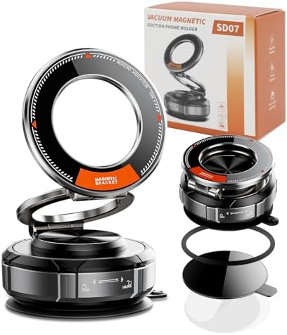 Car Phone Holder, 360° Adjustable Vacuum Magnetic Phone Holder for Your Car/Home/Travel, Zinc Alloy Foldable Suction Cup Phone Mount Compatible with Magsafe for iPhone 17/16/15/14/13/12/Android