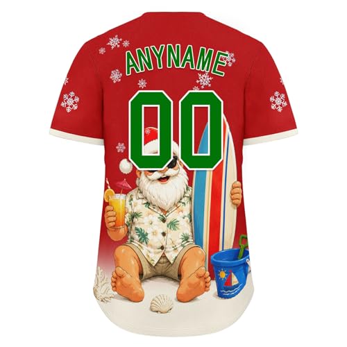 Camiseta de béisbol Christmas in July personalizada, camisa hawaiana de Santa tropical para fiesta y vacaciones en la playa miniatura 5