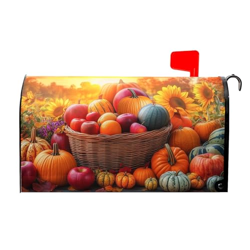 Image of Fall Harvest Mailbox Cover Magnetic Standard Size 21X18 Inch Autumn Floral Mail Box Covers Thanksgiving Pumpkin Mailbox Wraps Post Letter Box Cover for Seasonal Holiday Home Garden Yard Decor