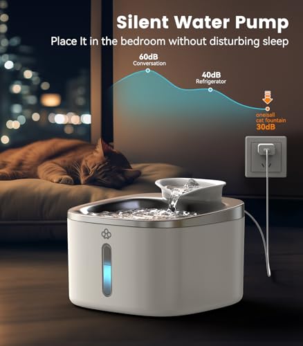image for oneisall 3.5L Water Fountains for Cats Indoor, Stainless Steel Pet Dri