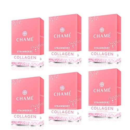6 X Chame Premium Collagen White Strawberry Helps Skin Smooth, Anti-Aging Drink Mix #TOP9