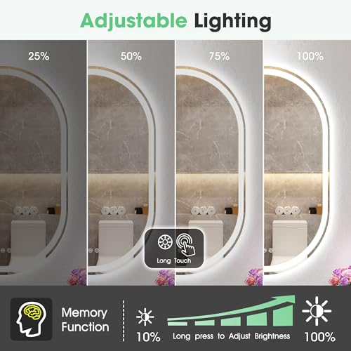 S’bagno Ovalado-Espejo-Baño-con-Luz 100x60cm, Espejo Baño LED mit Bluetooth y Antivaho, 3000K/4000K/6500K, IP44 Resistente al Agua, Cristal Templado HD, Memoria, Horizontal/Vertical - imagen 5
