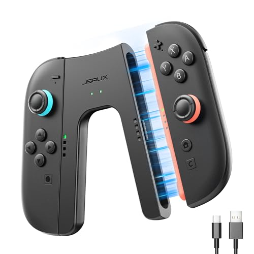 JSAUX Switch 2 Ladegriff, Magnetischer Griffcontroller kompatibel mit Switch 2 Joypads, Spielen während des Ladevorgangs mit LED-Anzeige & 1,5 m/4,9 ft Ladekabel – Schwarz