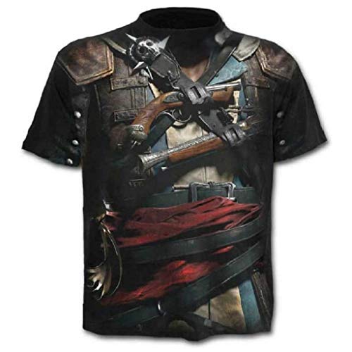 Camiseta Camisa Pistolero Pirata Gótico Corsario de Pistola 3D Manga Corta Hombre...