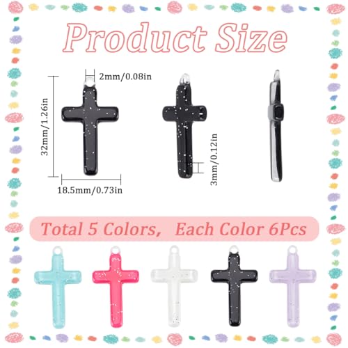SUNNYCLUE 1 Box 30Pcs Cross Charms Bulk Acrylic Cross Charm Halloween Mixed Colors Western Crosses Rosary Cross Charms for jewellery Making Charms Supplies DIY Crafting Necklace Bracelets Beginners - Image 2