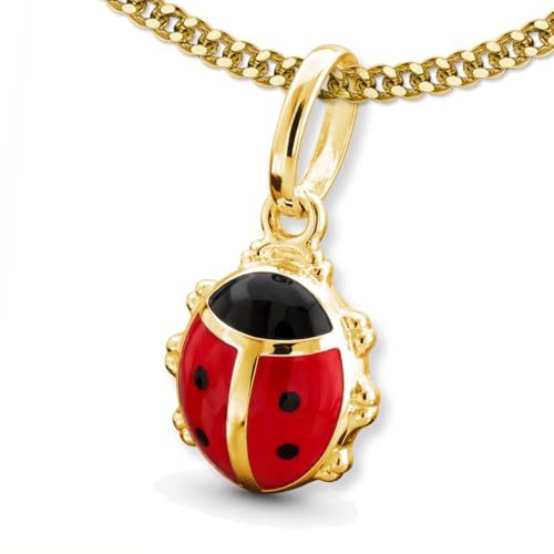 CLEVER SCHMUCK Chaîne en or avec pendentif coccinelle 9 mm laqué argent sterling 925 plaqué or Collier enfant étui