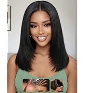 KLAIYI Bye Bye Slip Layer Cut Yaki Straight Bye Bye Knots Bob Wig Human Hair Glueless Drawstring...
