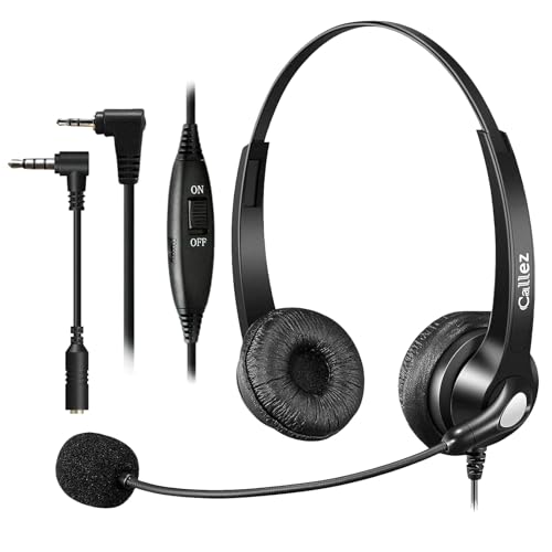Callez Cordless Phone Headset with Noise Cancelling Mic & Volume Controls, 2.5mm Telephone Headphone Compatible with Panasonic VTech AT&T Cisco SPA Uniden RCA Dect Phones for Call Center Office Home