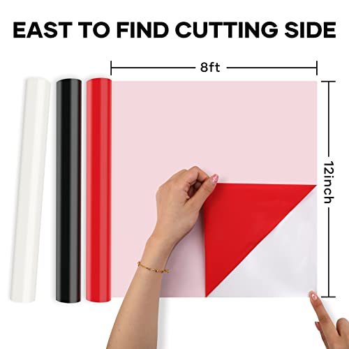 Image of HTVRONT HTV Vinyl Rolls Black White and Red Heat Transfer Vinyl, 12 inch x 8 FT Black White and Red Iron on Vinyl for Shirt, Easy to Cut & Weed for Heat Vinyl Design