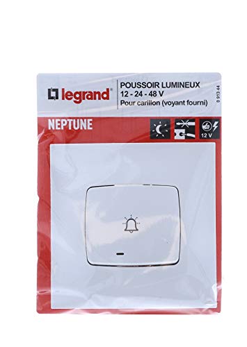 Legrand | Neptun-Lichtschalter, Druckschalter für Wohngebäude, Kontrollleuchte inklusive, schnelle Verbindung durch automatische Klemmen, Befestigung an Krallen oder Schrauben