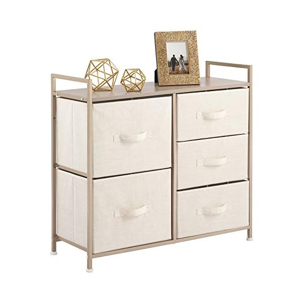mDesign Unit with 5 Storage Drawers – Broad Chest of Drawers for The Nursery – Nursery Organiser with Polka Dot Design Made of Metal, MDF and Fabric