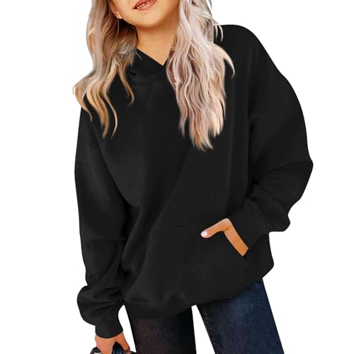 Sweatshirts For Teen Girls Long Sleeve Hooded Pullover Hoodies Casual Solid Color Tops Fall Sweatshirt With Pocket