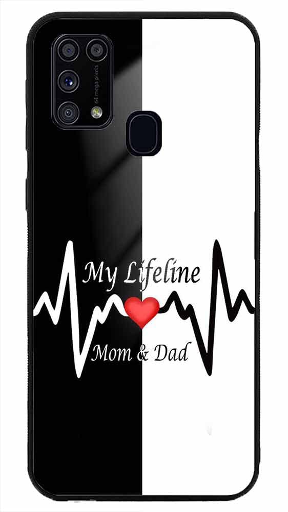 NDCOM My Lifeline My Mom & Dad Printed Glass Case Cover for Samsung Galaxy M31 Prime