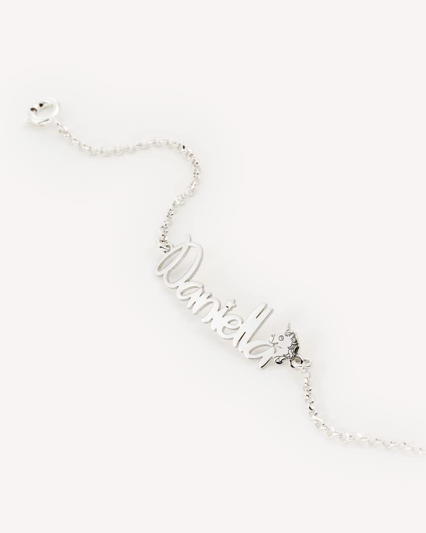 Pulsera Personalizable con Nombre Unicornio en Plata de Ley | de Estilo Sofisticado | Regalo Ideal tanto para Cumpleaños, Amigas, como para el Día de la Madre