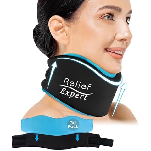 Relief Expert Neck Brace for Neck Pain and Support, Soft Cervical Collar with Reusable Hot and Cold Therapy Gel Pack, Adjustable Neck Support Brace for Sleeping, Pain Relief Neck Ice Pack Wrap Cover