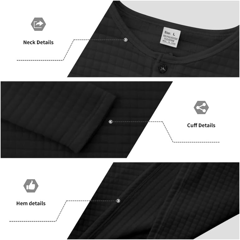 ZOCANIA Henley Shirts for Men Long Sleeve Waffle Knit Top Men's Solid Color Pullover Button Loose Fit Basic T-Shirt - Image 6