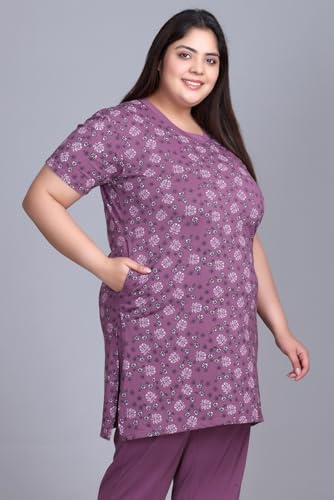 Image of RYSH Women's All-Over Printed Cotton Plus Size Longline T-Shirt with Pockets