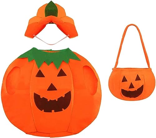 SULOLI Juego de Disfraz de Calabaza，Disfraz de Calabaza de Halloween，Cosplay para Adultos con Sombrero, Bolsa para Halloween, Carnaval, Fiesta