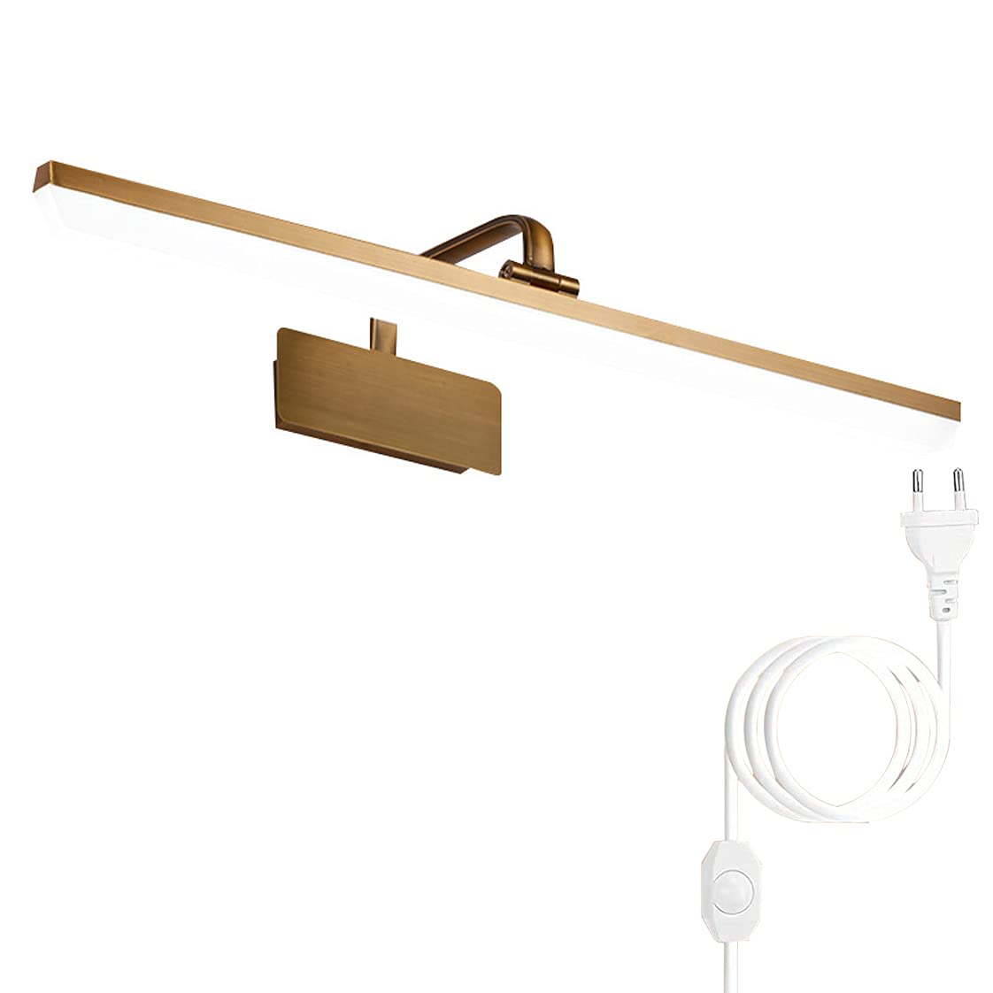 Lampe Miroir Salle Bain, Lampes Miroir LED Vintage 10W avec Interrupteur et Prise Dimmable Réglable 900LM Lampes Vanité LED pour Miroir Acrylique pour Éclairage Maquillage Coiffeuse, 51CM