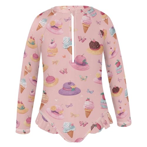 ALAZA Toddler Swimsuit Girl Bathing Suit Swimwear Rash Guard Ice Cream Sunhat Long Sleeve 3T2