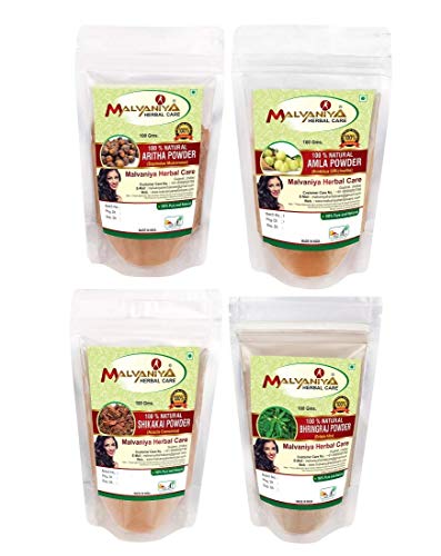 Herbal Amla Powder 100G, Bhringraj Powder 100G, Shikakai Powder 100G, Aritha Powder 100G - 1 Complete Hair Care Combo Pack